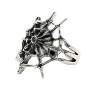 Shntig Bold and Edgy Bloody Inspired Spiders Web Rings Vintage Silver Tone Statement Pieces with Intricate Detailing Statement Horror Jewelry