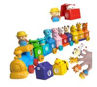 Shntig Farm Themed Building Block Train Toy with Number and Animal Sorting Game Finger Puppet Toy for Kids Imagination Play Educational Building Block Train Set