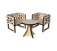 Shntig Handcrafts 1: 12 Scale Doll House Dining Set Featuring Artistic Openwork Wooden Table and Chairs for Scene Furnishing Wooden Doll House Chair and Side Table