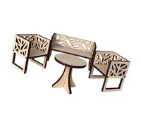 Shntig Handcrafts 1: 12 Scale Doll House Dining Set Featuring Artistic Openwork Wooden Table and Chairs for Scene Furnishing Wooden Doll House Chair and Side Table