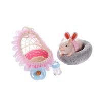 Shntig Interactive Piggy Doll Soft Squeeze Animal Figure Toy with Nursing Bottle Cradle for Preschooler Storytelling Games Pretend Play Accessories