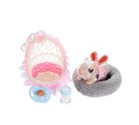 Shntig Interactive Piggy Doll Soft Squeeze Animal Figure Toy with Nursing Bottle Cradle for Preschooler Storytelling Games Pretend Play Accessories