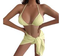 Shntig Multi-Shade Outfit with Cover Up, 3 Piece Textured Swim Set Textured Ensemble with Wrap Skirt
