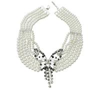 Shntig Romantics Pearls and Alloy Necklace with Delicate Crystal Butterfly Multi-Layer Beaded Clavicle Chain Accessory Fashion Statement Necklace