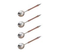 Shntig Stainless Steels Kitchen Round Spoons with Smooth Wood Handle 4 Pack Eating Utensils for Safe Serving and Stirring Stainless Steels Soup Spoon