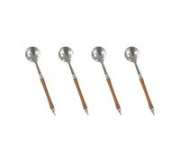 Shntig Stainless Steels Kitchen Round Spoons with Smooth Wood Handle 4 Pack Eating Utensils for Safe Serving and Stirring Stainless Steels Soup Spoon
