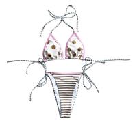 Shntig Two Piece Dotted Stripe Bathing Suit Set Halterneck Trikini Swimsuit with Adjustable Strap for Sunbathing Surfing Seductive Bathing Suit Set