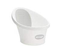 Shnuggle Newborn Baby Bath | Built in Support Bump and Soft Backrest | Suitable from Newborn | Bath Seat Support Includes Plug | White with Grey backrest
