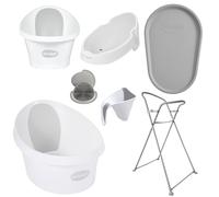 Shnuggle Complete Baby Bath & Changing Bundle - Newborn to Toddler Bath Set with Stand, Squishy Changing Mat, Brush & Rinse Jug (0-4 Years)