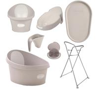 Shnuggle Complete Baby Bath & Changing Bundle - Newborn to Toddler Bath Set with Stand, Squishy Changing Mat, Brush & Rinse Jug (0-4 Years)