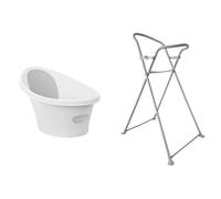 Shnuggle Newborn Baby Bath, Built in Support, White/Grey + Folding Stand