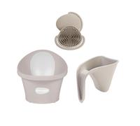 Shnuggle Newborn Baby Bath Starter Bundle | The Perfect Baby Bath Partnership | Baby Bath, Rinse Jug & Bath Brush | Taupe