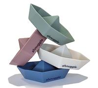 Shnuggle Stack n Sail Bath Boats - Set of 4 Silicone Stackable Bath Toys for Baby & Toddler, Soft Water Play Boats for Sensory & Developmental Play