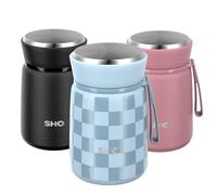 SHO Food Flask - Vacuum Insulated, Double Walled Stainless Steel Food Flask & Food Container - 10 Hours Hot & 20 Hours Cold - 530ml 800ml - BPA Free (Checked Blue, 530ml)