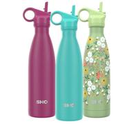 SHO Stainless Steel Water Bottle with Straw and Screw Lid - Leakproof, BPA Free, No Sweat, Vacuum Insulated Double Walled Metal Flask, 500ml - Original 2.0-12 Hours Hot 24 Hours Cold (500ml, Aqua)