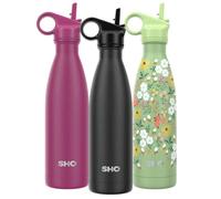 SHO Stainless Steel Water Bottle with Straw and Screw Lid - Leakproof, BPA Free, No Sweat, Vacuum Insulated Double Walled Metal Flask, 500ml - Original 2.0-12 Hours Hot 24 Hours Cold (500ml, Black)