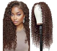 Shoaiye 13 x 4 Lace Front Real Hair Wig, Women's Curly Wave Human Hair Wig, Wear and Go Glueless Remy Pre-Plucked Natural Hairline, 150% Density, Chocolate Brown Colour for Woman, 56 cm/55.8 cm