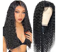 Shoaiye 13 x 4 Lace Front Real Hair Wig, Women's Deep Wave Human Hair Wig, Wear and Go Glueless Remy Pre-Plucked Natural Hairline, 150% Density, Natural Black Colour, for Woman, 76 cm