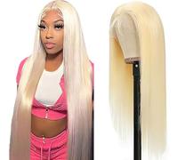 Shoaiye 13 x 4 Lace Front Real Hair Wig, Women's Straight Human Hair Wig, Wear and Go Glueless Remy Pre-Plucked Natural Hairline, 150% Density, #613 Blonde Colour for Woman, 76 cm