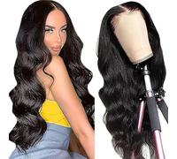 Shoaiye 13 x 6 Lace Front Real Hair Wig, Women's Body Wave Human Hair Wig, Wear and Go Glueless Remy Pre Plucked Natural Hairline, 150% Density, Natural Black Colour, for Woman, 28 Inches (71 cm)