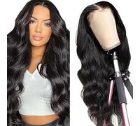 Shoaiye 13 x 6 Lace Front Real Hair Wig, Women's Body Wave Human Hair Wig, Wear and Go Glueless Remy Pre-Plucked Natural Hairline, 150% Density, Natural Black Colour, for Woman, 32 Inches
