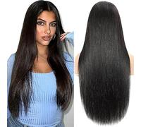 Shoaiye 13 x 6 Lace Front Real Hair Wig, Women's Straight Human Hair Wig, Wear and Go Glueless Remy Pre-Plucked Natural Hairline, 150% Density, Natural Black Colour, for Woman, 76 cm