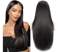 Shoaiye 13 x 6 Lace Front Real Hair Wig, Women's Straight Human Hair Wig, Wear and Go Glueless Remy Pre-Plucked Natural Hairline, 150% Density, Natural Black Colour, for Woman, 28 Inches