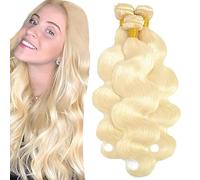 Shoaiye Human Hair Bundles Body Wave Real Hair Wefts Hair Bundles 100% Unprocessed Remy Brazilian Virgin Real Human Weave Extensions Double Weft #613 Blonde 20 22 24 Inches