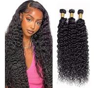 Shoaiye Human Hair Bundles Curly Wave Real Hair Wefts Hair Bundles 100% Unprocessed Remy Brazilian Virgin Real Human Weave Extensions Double Weft Natural Black 14 16 18 Inches