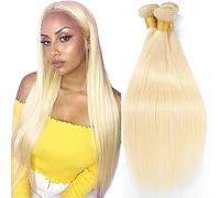 Shoaiye Human Hair Bundles Straight Real Hair Wefts Hair Bundles 100% Unprocessed Remy Brazilian Virgin Real Human Weave Extensions Double Weft #613 Blonde 24 26 28 Inches