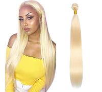 Shoaiye Human Hair Bundles Straight Real Hair Wefts Hair Bundles 100% Unprocessed Remy Brazilian Virgin Real Human Weave Extensions Double Weft #613 Blonde 24 Inches / 51 cm