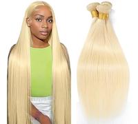 Shoaiye Human Hair Bundles Straight Real Hair Wefts Hair Bundles 100% Unprocessed Remy Brazilian Virgin Real Human Weave Extensions Double Weft #613 Blonde 26 28 30 Inches