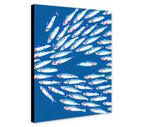 Shoal Of Fish - Blue Art Print - Wrapped Framed Canvas Wall Art (A0 [46 x 32 inch / 117 x 81 cm])