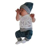 SHOBDW Boys Clothing Sets, 3PCS Newborn Baby Boy Cute Set Romper Tops+Long Pants Hat Outfits Clothes (6-12 Months, Short-Mommy's New Man)