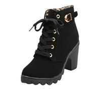 SHOBDW Womens Boots, Ladies Girls Fashion High Heel Lace Up Zipper Ankle Buckle Platform Autumn Shoes (39 EU, Black)