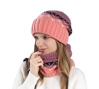 SHOBDW Womens Christmas Scarf Hat Glove Set Gift Scarf Gloves Hat Set for Teen Girls Women's Winter Warm Knit Hat Women's Earmuffs Woolen Hat Ladies Hat Scarf Gloves Set Pink
