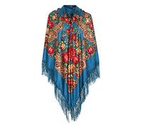 SHOBDW Women's Fashion Bohemian Ethnic Style Tie Tassel Scarf - Prevents Basks in Cape Large Scarf Flower Print Vintage Shawl (Sky Blue)