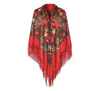 SHOBDW Women's Fashion Bohemian Ethnic Style Tie Tassel Scarf - Prevents Basks in Cape Large Scarf Flower Print Vintage Shawl (Red)