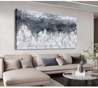 Shoci Large Abstract Wall Art - White Black Canvas Pictures Aesthetic Dark Gray Painting Prints Decor Modern Grey Grunge Artwork Wall Art for Living Room Bedroom Home Office Decoration 20" X 40"