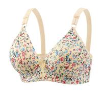 Shock Absorber Sports Bra, Women's Bras Wireless Full Coverage Supportive Lightly Lined Floral Push Up Sleeping Bras No Underwire Seamless Bra Bralettes Everyday Bra Beige