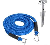Shock Absorbing Boat Anchor Line with Built-In Bungee Cord, 7-14ft Stretchable Mooring Rope with Stainless Steel End Fittings for Kayak, Canoe, Dinghy(D)