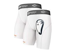Shock Doctor (2 Pack Compression Shorts with Cup and Cup Pocket for Adult Men Bio-Flex Athletic Cup for Baseball, Hockey, Softball, Lacrosse, Football, Soccer etc. White