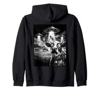 Shocked Cow UFO Abduction Alien Spaceship Encounter Zip Hoodie