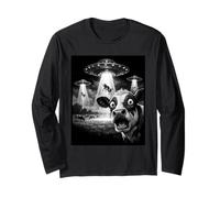 Shocked Cow UFO Abduction Farm Night Alien Spaceship Beam Long Sleeve T-Shirt