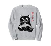 Shocked Neko Japanese Kanji Cat Eating Fish Nan Desu Ka Sweatshirt