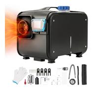ShockFlo 5KW 12V Diesel Air Heater Fast Heating All-in-one Diesel Heater With Silencer Remote LCD Display,Portable Night Diesel Heating Quiet for Campervan Car Trucks Bus RV-Single Hole Black