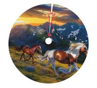 Shocking running horse Printed 36 inch Thickened Christmas Tree Skirt - Double-Layer Soft Tree Skirts Base Tree Mat Base Cover for Xmas Party and New Year Party Decor