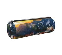 Shocking Running Horse Printed Leather Pencil Case Cute Stationery Organizer Round Makeup Bag Pen Pouch, Silver Zipper