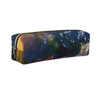 Shocking Running Horse Printed Leather Pencil Case Cute Stationery Organizer Simple Makeup Bag Pen Pouch, Gold Zipper