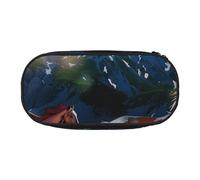 Shocking Running Horse Printed Oxford Fabric Pencil Case with Spacious Design for School, Office, Travel - Multi-Use Stationery & Makeup Pouch